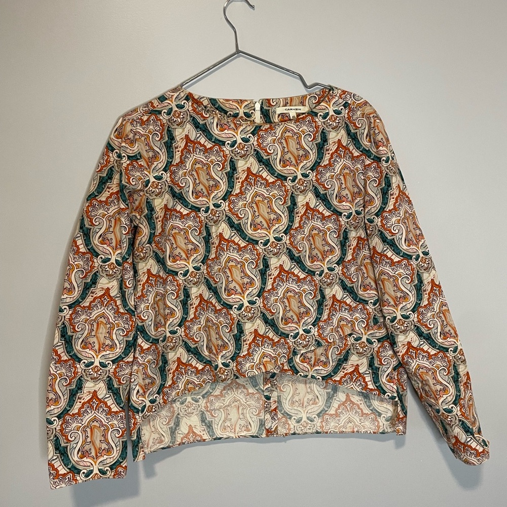 Carven Cropped Patterned Long Sleeve Top Shirt Maximalist Women’s